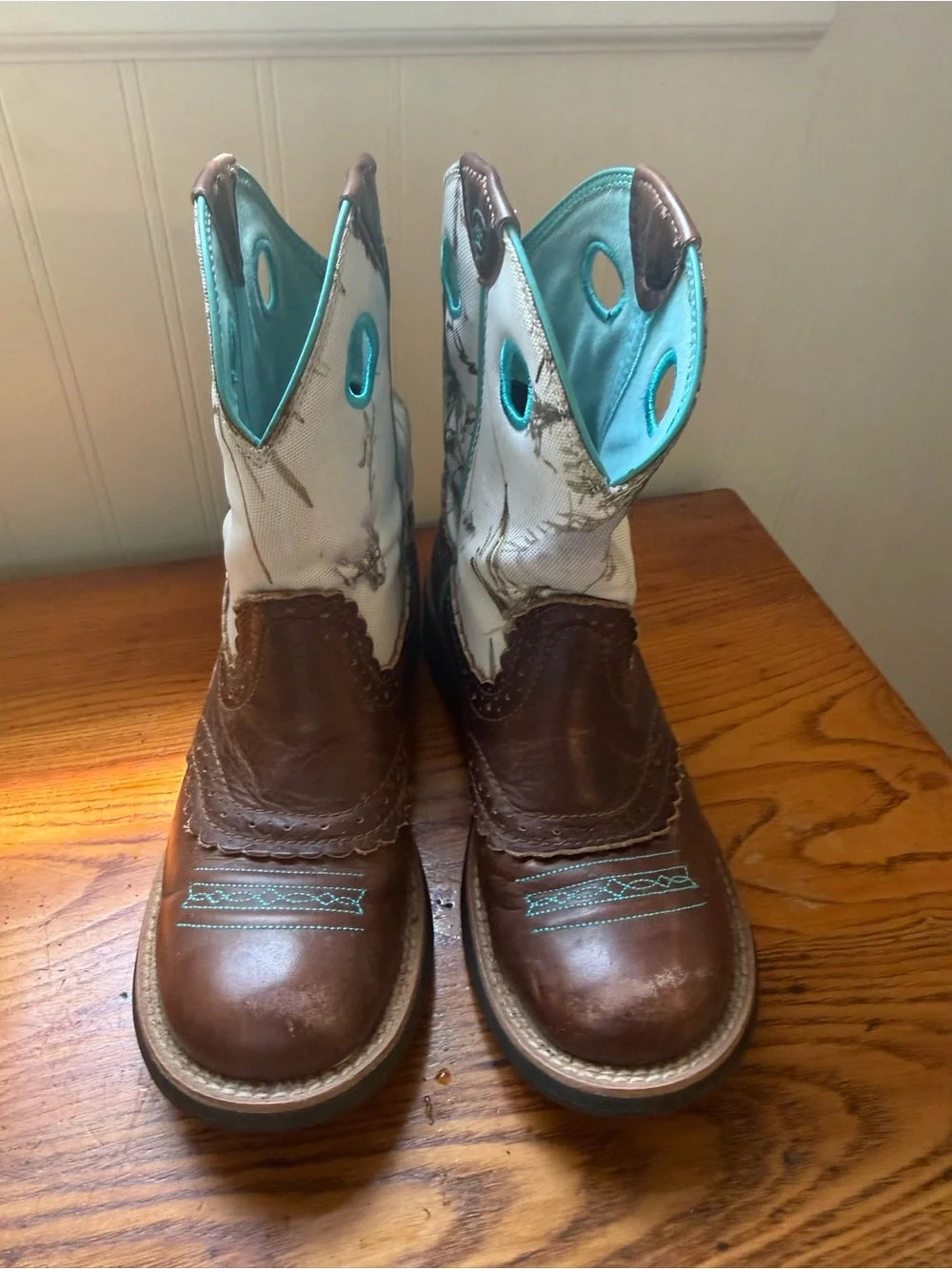 Ariat Brown and Teal Kids Western Pull-On Boots